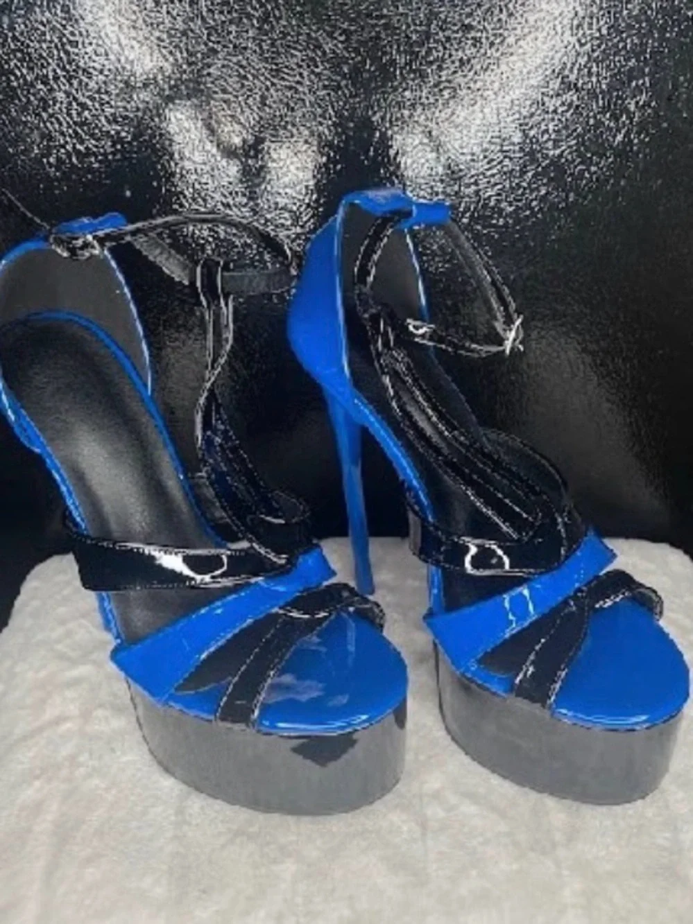 Blue and Black Platform Stiletto Sandals